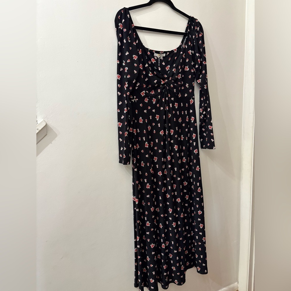 Boden NWT size 8 Black Dress with Pink Floral Pattern - long sleeve maxi